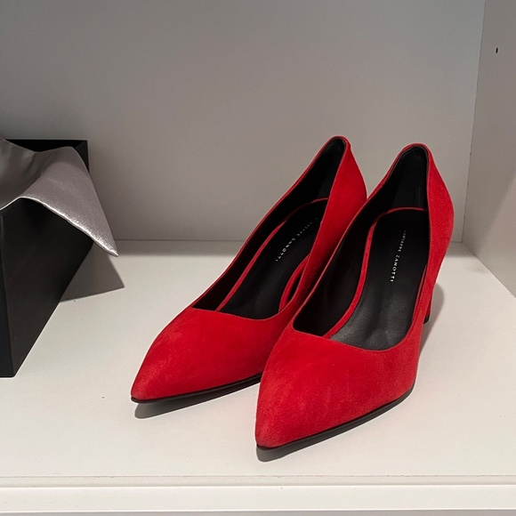 Giuseppe Zanotti Red Suede Pumps Block Heels - Picture 2 of 11